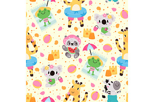 Fun cartoon animals seamless pattern, an Animal Illustration by Vectorbuum