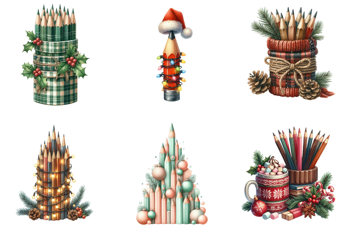 Christmas Pencil Tower Clipart, an Illustration by DreamArtGraphic (Photo 3 of 5)