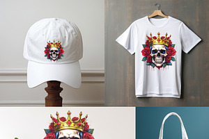 Skull And Roses With A Golden Crown.