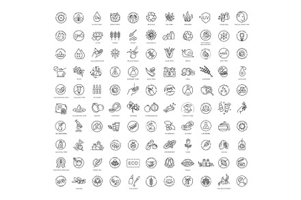 Natural organic cosmetics icons, an Outline Icon by Tettygreen