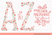 Mint & Coral Floral Alphabet Clipart, an Illustration by Amanda Ilkov (Thumbnail 1 of 5)