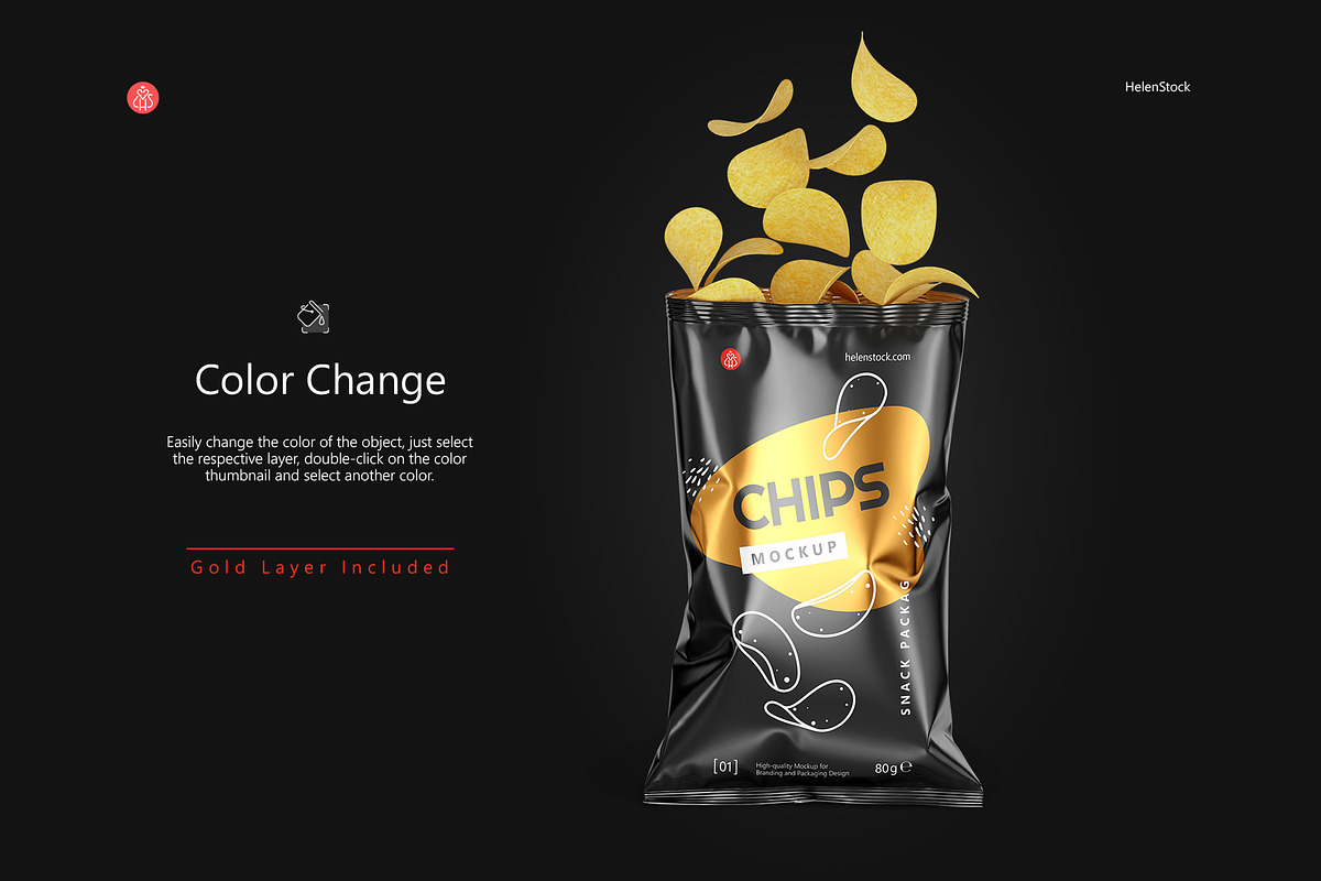 Opened Glossy Snack Package Mockup, a Packaging Mockup by HelenStock (Photo 2 of 8)