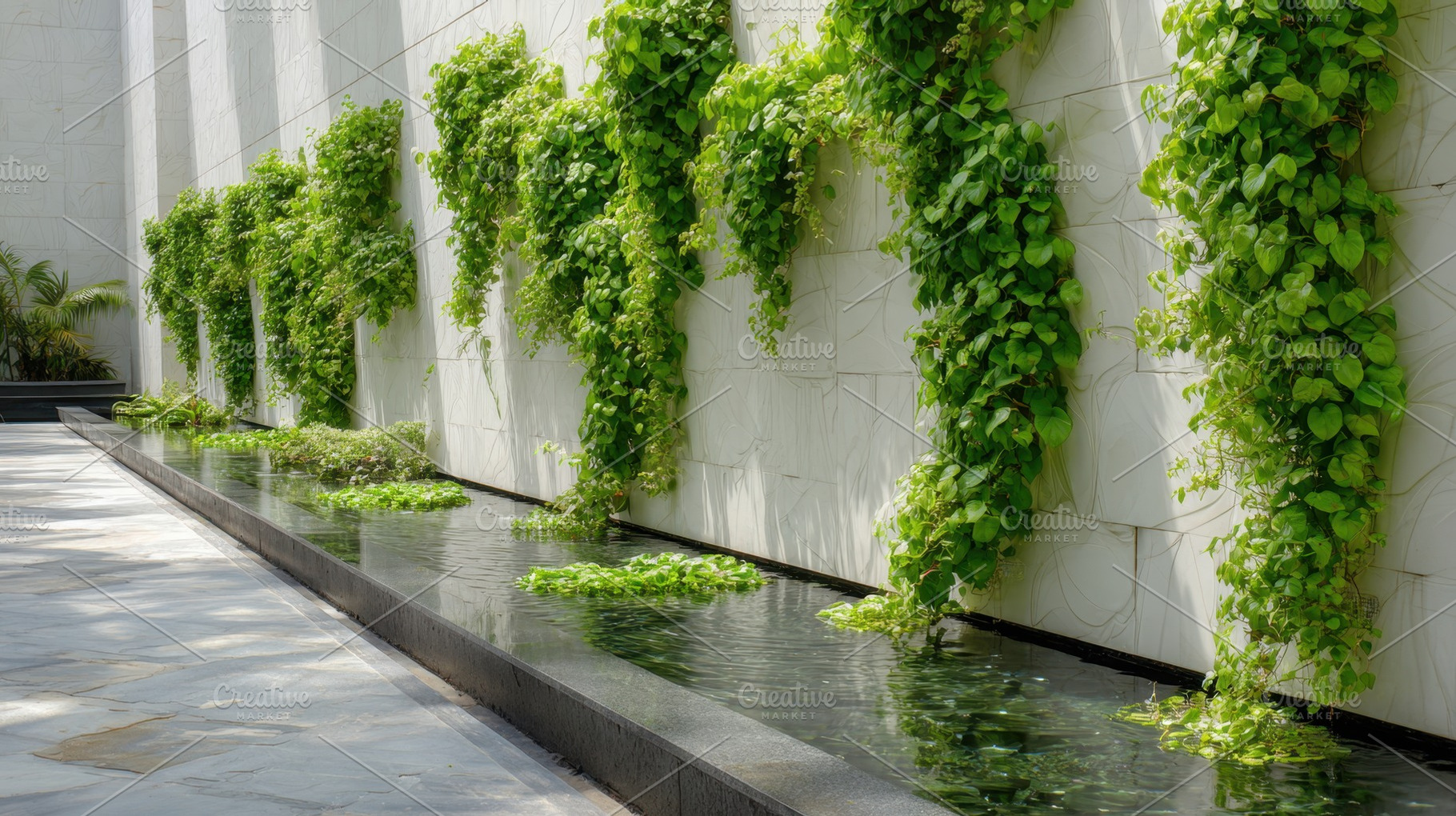 Green plants grow on wall near water, a Photo by Beautiful things