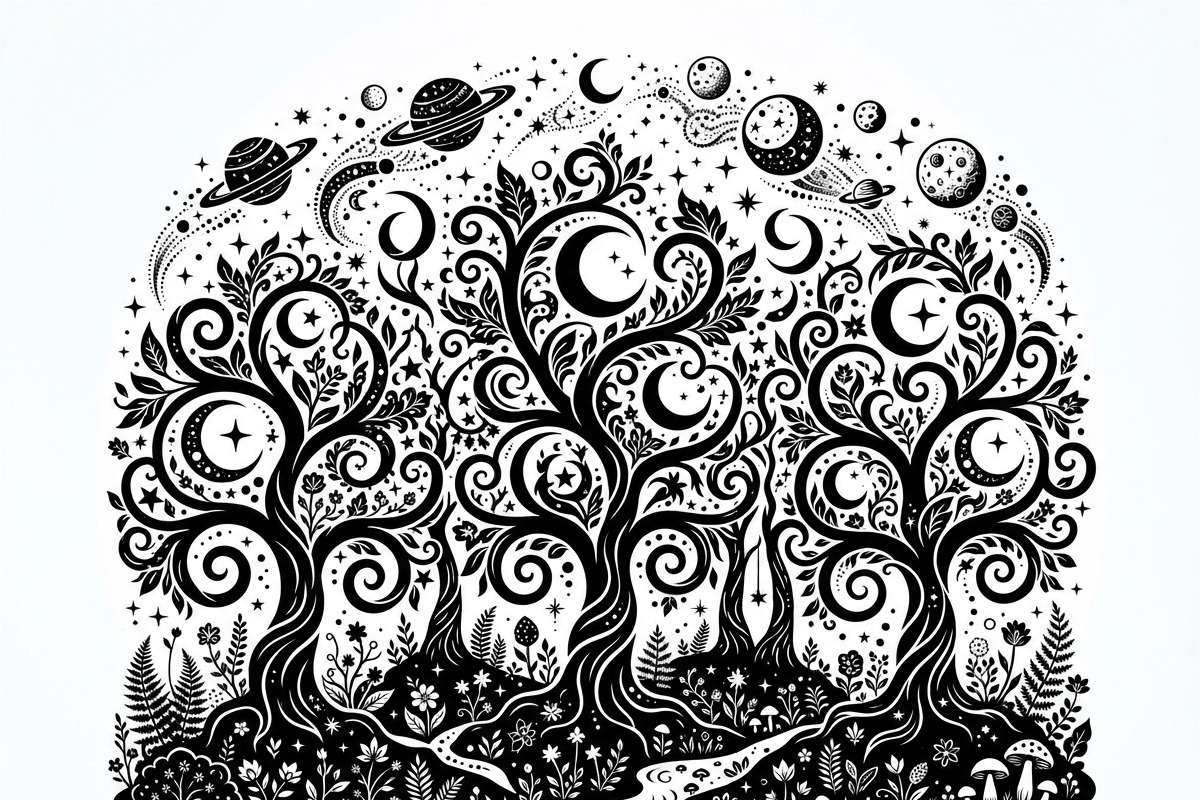 50 Mystical Galaxy Forest Silhouette, a Technology Illustration by Amazin_art (Photo 7 of 34)