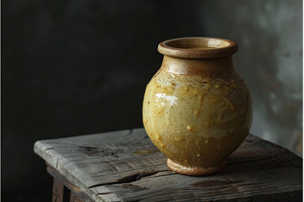 Rustic clay pot sitting on wooden, a Background Photo by Ylivdesign