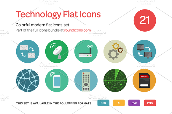 Technology Flat Icons Set preview 5