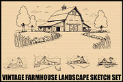 Vintage Farmhouse Sketch Bundle, an Illustration by hafijul (Thumbnail 1 of 7)