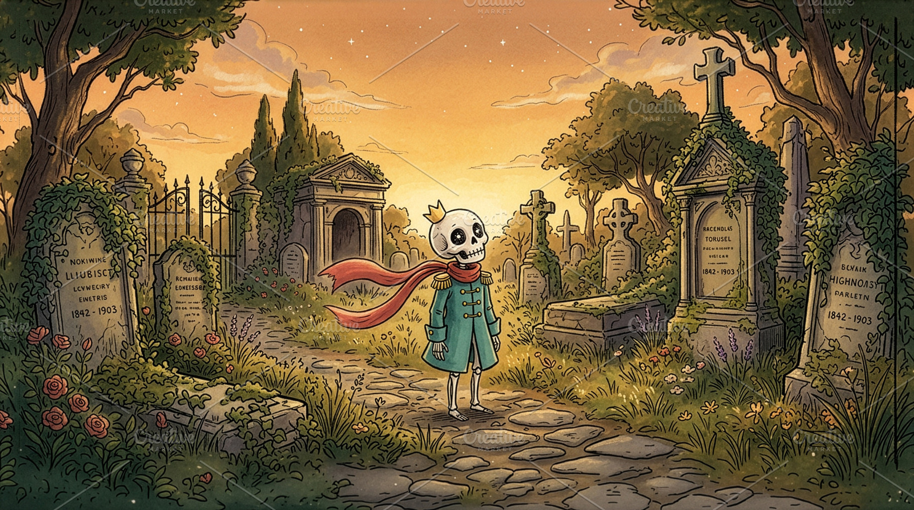 An illustration of a whimsical skele, an Abstract Photo by Imaginarium