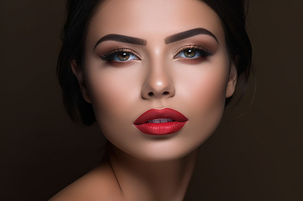 Portrait shot of a woman with flawless skin and a perfectly appl, a Beauty & Fashion Photo by designvectx