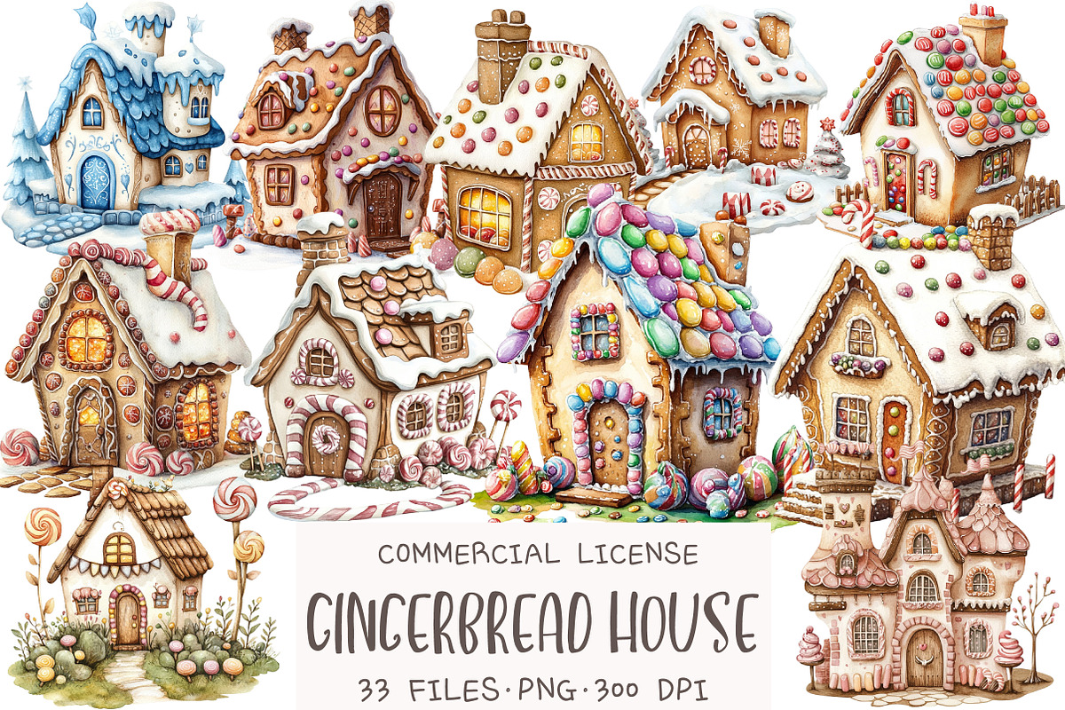 Gingerbread House Watercolor Clipart, an Illustration by OK Design (Photo 1 of 5)
