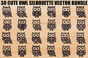 Cute Owl Silhouette Bundle, an Illustration by yasushie (Thumbnail 1 of 31)