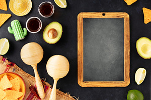Cinco de Mayo-inspired flat lay featuring vintage chalk board, m, a Food & Drink Photo by Natalia Klenova's Shop
