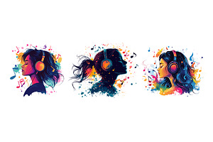 Woman with headphones listening, an Illustration by Onyx