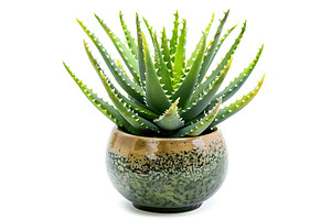 Aloe Vera in flowerpot on white background, a Nature Photo by AlyaAnd