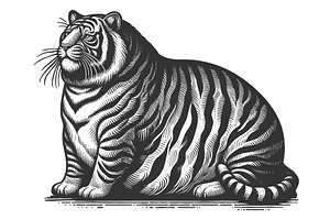 Chubby Tiger Engraving Sketch Vector