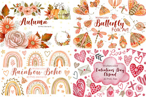 Watercolor Bundle 40 Sets Clipart.