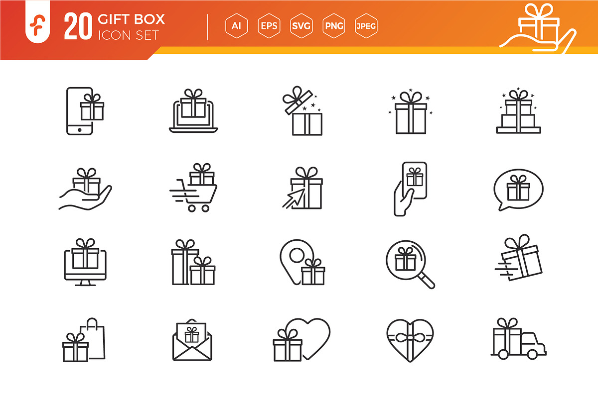 Gift Box Line Icon Set, an Outline Icon by ft.studio