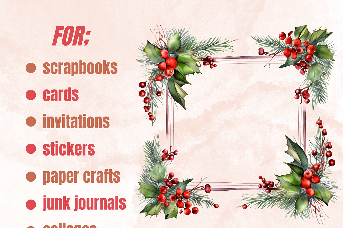 Watercolor Christmas Frames Clipart, an Illustration by GiraffeCreative (Photo 3 of 9)