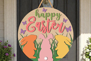 Happy Easter Bunny Door Hanger SVG, a Graphic by OK Design
