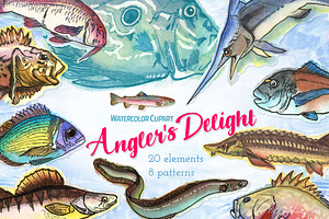 Watercolor Fish Clipart (big set)