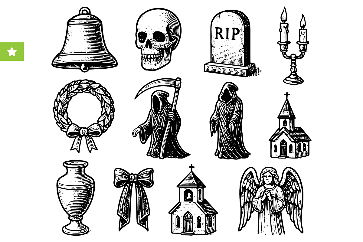 Gothic Funeral and Grave Icons, an Object Graphic by RT Studio (Photo 1 of 4)