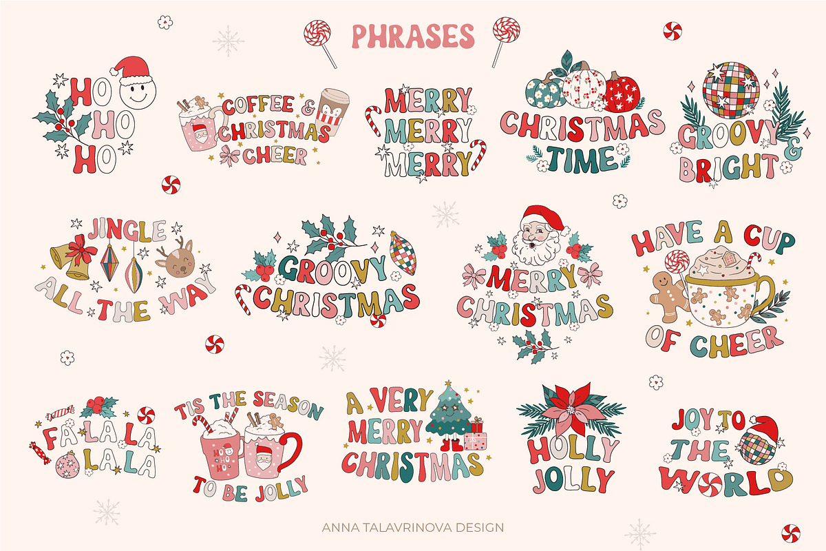 Retro Groovy Christmas, an Illustration by Cozy pattern shop (Photo 3 of 12)