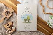 Whimsical Green Birth Announcement, a Card Template by SabaIslam.Studio (Thumbnail 5 of 7)