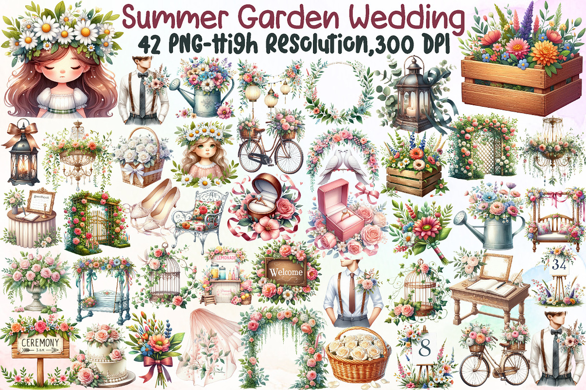 Summer Garden Wedding Set Clipart, an Illustration by Sublimation Artist (Photo 1 of 6)