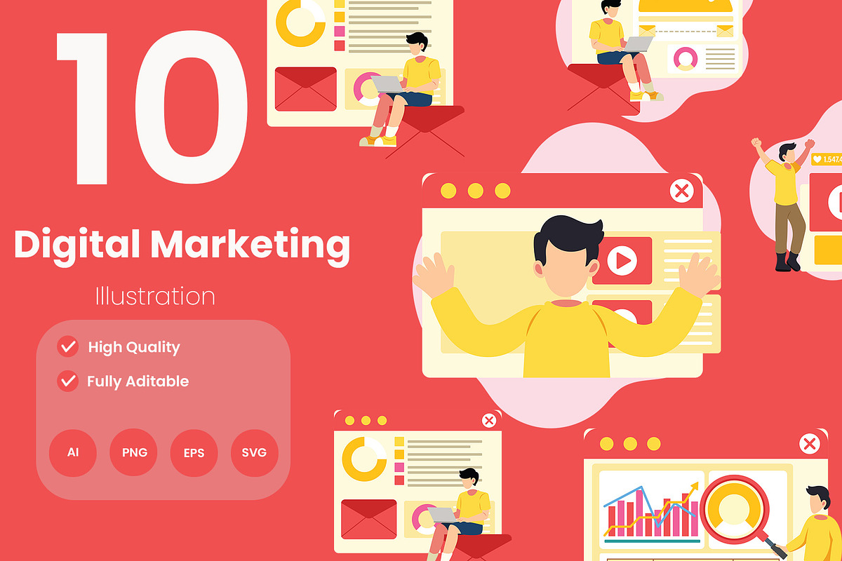 Digital Marketing Illustration Pack, an Illustration by baii09 (Photo 1 of 4)