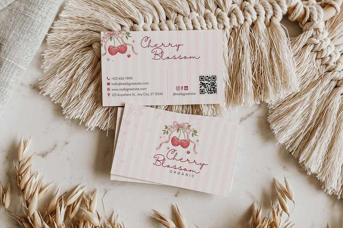Cherry Blossom Business Card Canva, a Business Card Template by Arslan (Photo 2 of 7)