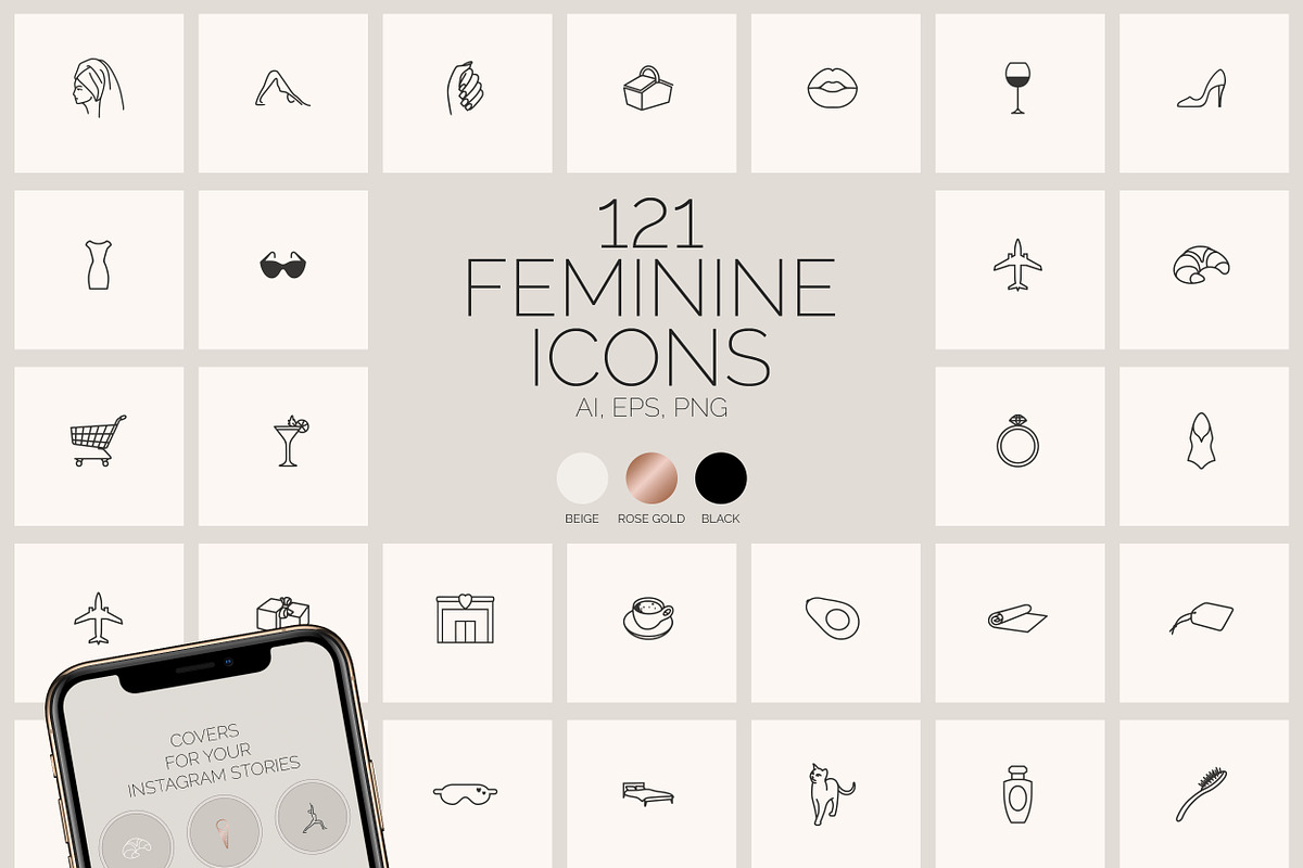 Feminine blog and planner line icons, an Outline Icon by AnMark (Photo 1 of 4)