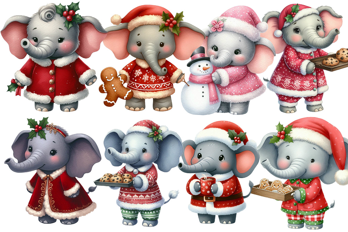 Chirstmas Elephant Clipart Sublimati, an Illustration by Designworld (Photo 3 of 6)