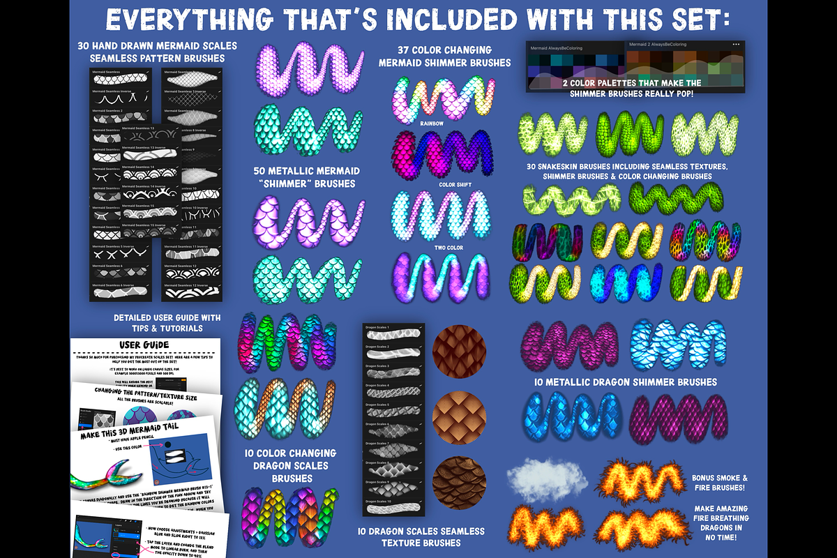 Procreate Scales Brush Set, a Brush Add-On by AlwaysBeColoring