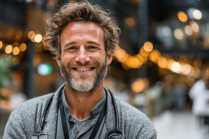 Portrait of a friendly doctor in a bright indoor environment, a Health & Medical Photo by AS photostudio