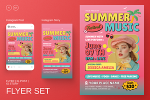 Retro Summer Music Flyer Set, a Flyer Template by SquidPixey