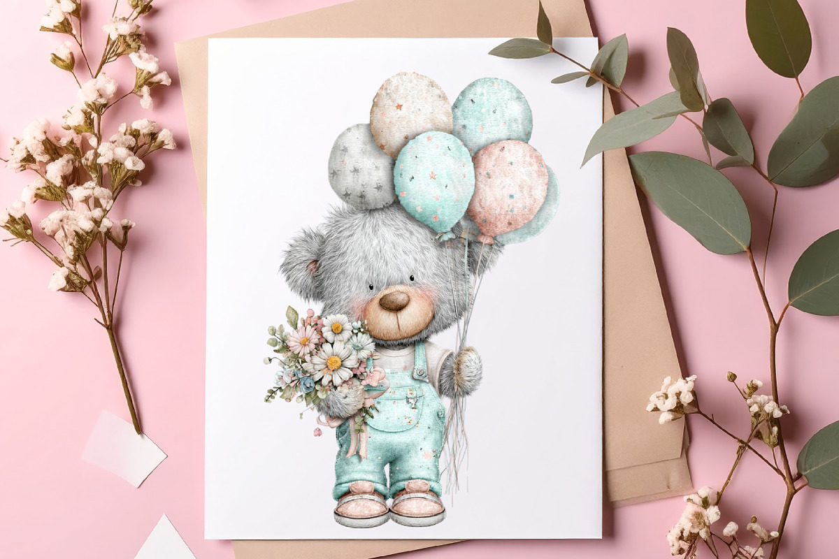 Whimsical birthday teddy bear clipar, an Illustration by SinaCreation (Photo 10 of 11)