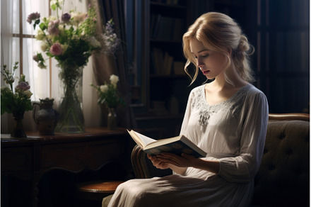 Young woman reading book at home, a School & Education Photo by Ylivdesign