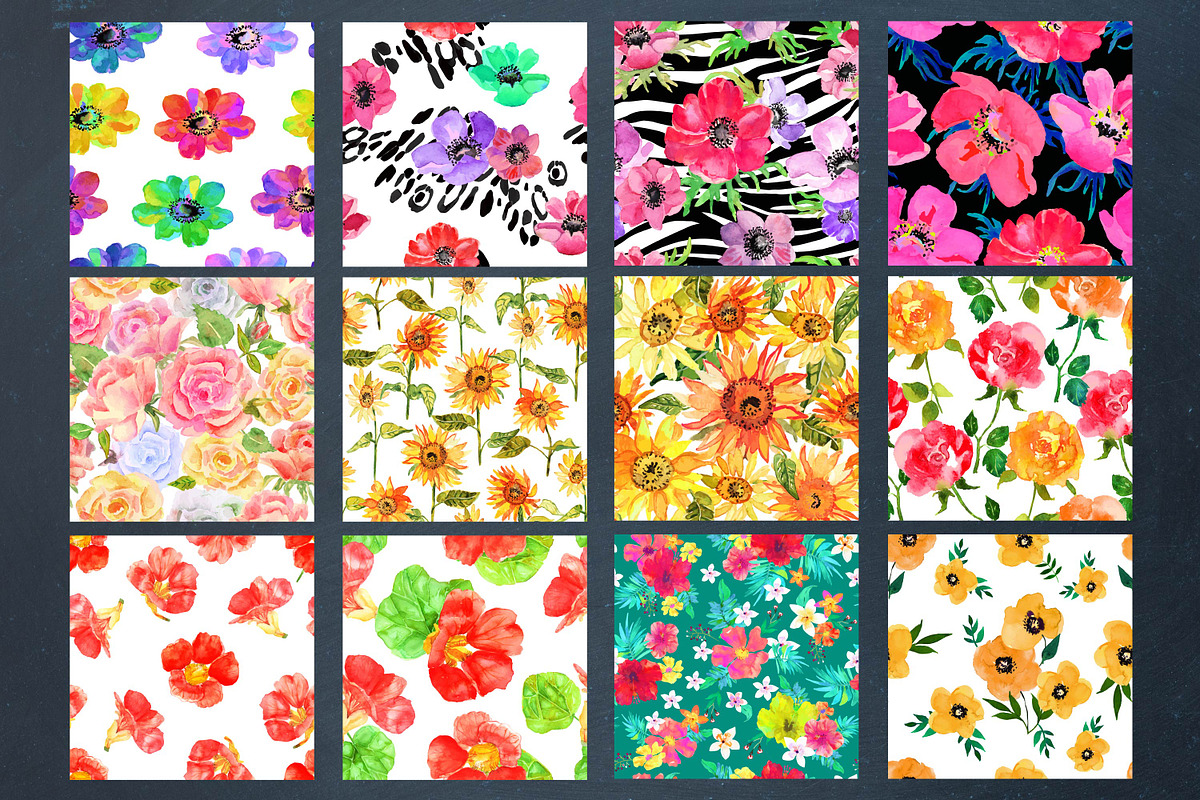 Watercolor floral patterns. EPS 10, a Pattern Graphic by Julycolor (Photo 4 of 4)