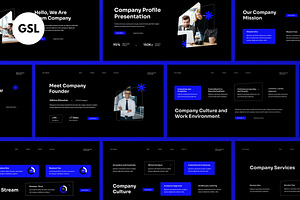 Black Company Profile Google Slide, a Presentation Template by graphicook