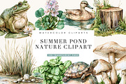 Watercolor Summer Pond Nature, an Object Illustration by BusyDaydesign (Thumbnail 1 of 9)