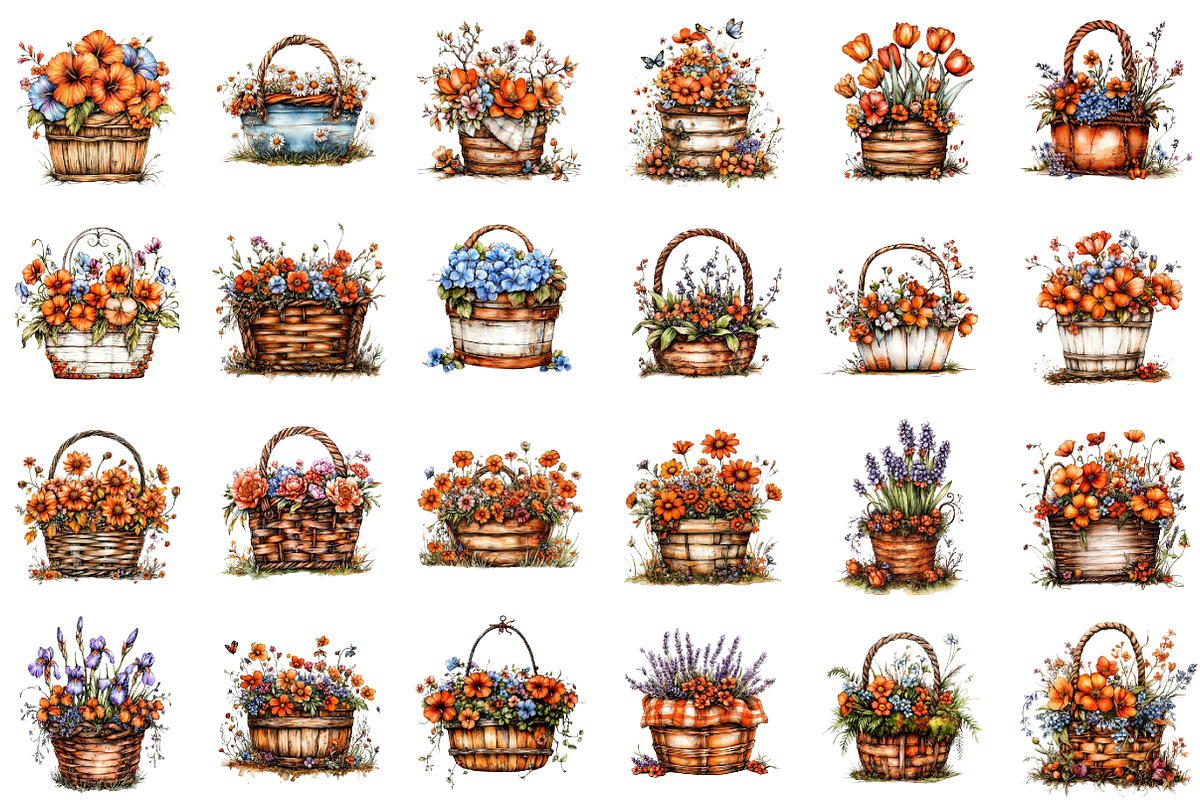Whimsical Spring Flowers Busket Clip, an Illustration by designcity5 (Photo 2 of 5)