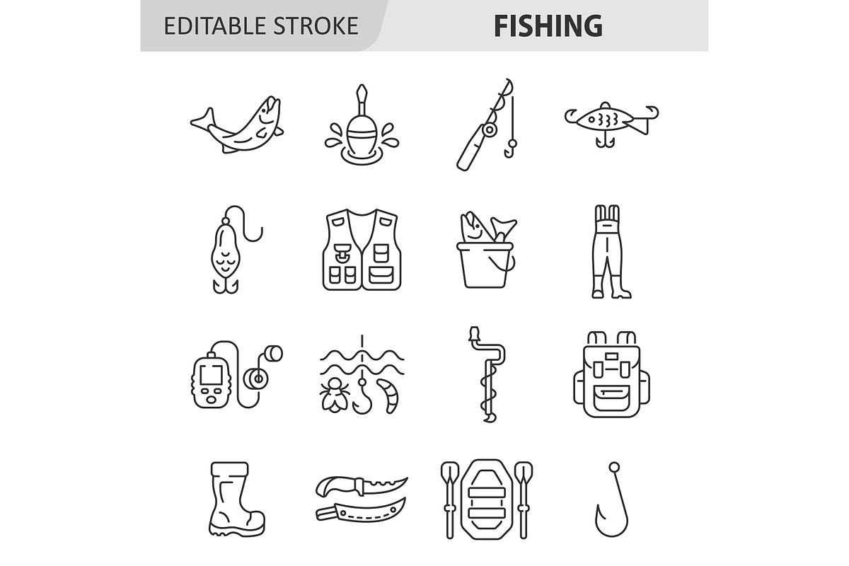 Fishing line icon set, an Outline Icon by ElineDesign