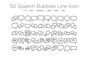 50 Speech Bubbles Line Icons Set