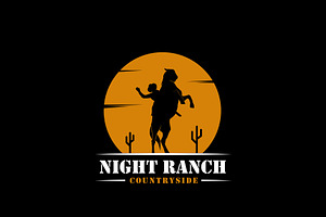 Cowboy In Sunset Night Ranch Logo