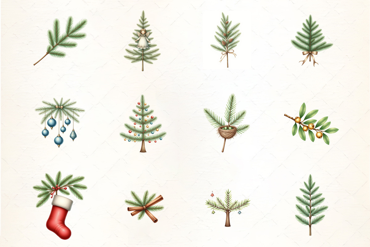 Watercolor Fir Tree Branch Clipart, an Illustration by CrexoraLab (Photo 2 of 5)