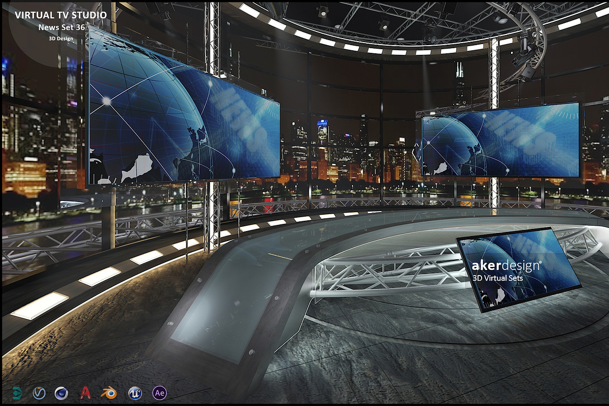 Virtual TV Studio News Set 36, an Architecture 3D Model by akerStudio (Photo 12 of 25)