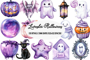 Watercolor Lavender Halloween Clipar, an Illustration by Daily.Designs