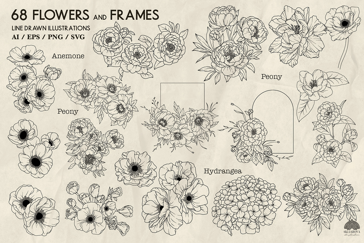 Flower Garden Line Art + Procreate, a Decorative Illustration by Skliarova (Photo 3 of 5)