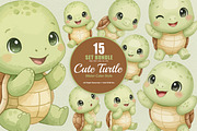 15 Bundle Watercolor Cute Turtle, an Animal Illustration by Morspective (Thumbnail 1 of 8)