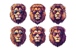 Lion head wearing sunglasses cartoon, an Animal Illustration by Onyx